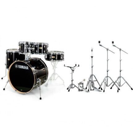 Batería Yamaha Stage Custom Birch 20",10",12",14",14" Raven Black + Set De Herrajes Yamaha HW680W 5 piezas